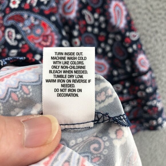 Roz & Ali Top Womens Small Navy Red Paisley Floral Small Sleeves Stretch Boho - Picture 7 of 10